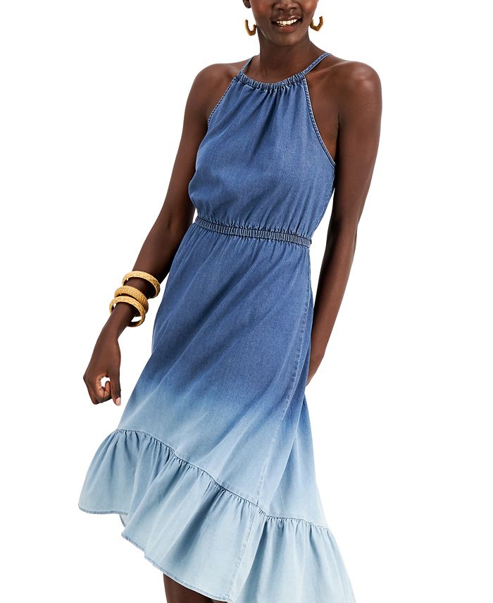 tiered halter neck midi dress