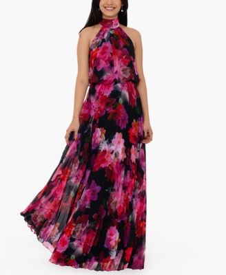 betsy & adam printed chiffon gown