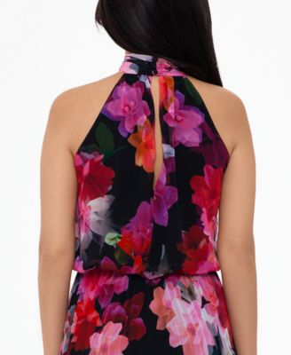 Betsy & Adam Floral-Print Chiffon Halter Gown & Reviews - Dresses ...