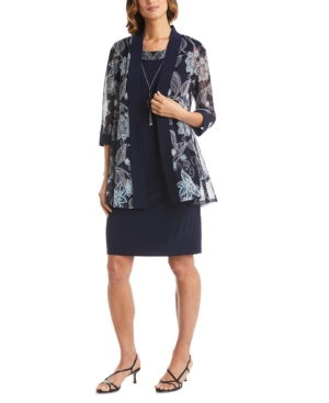R & M Richards Petite Printed 2-Pc Dress & Mesh Jacket