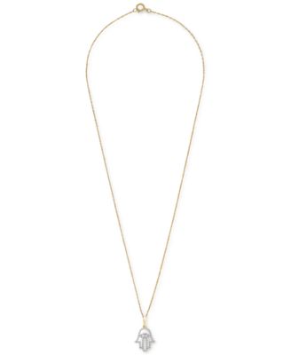 Diamond Hamsa Hand 18" Pendant Necklace (1/10 ct. t.w.) in 10k Yellow or White Gold, Created for Macy's