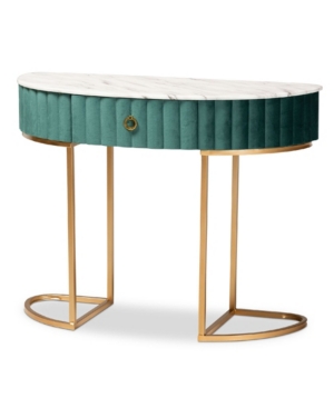 Shop Baxton Studio Beale Luxe And Glam Velvet Upholstered 1-drawer Console Table With Faux Marble Tabletop In Green
