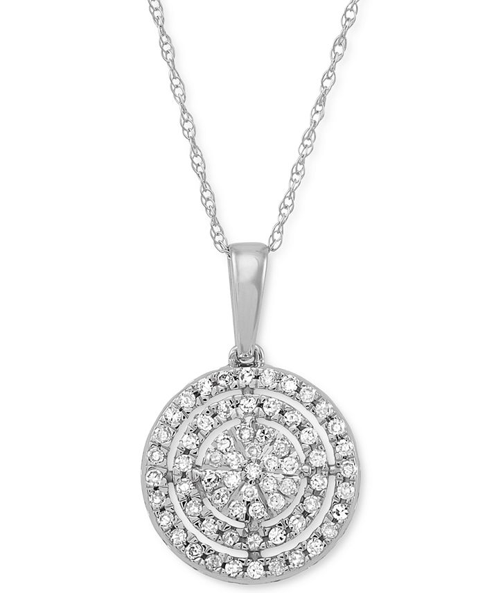 Macy's - Diamond Halo Cluster 18" Pendant Necklace (1/4 ct. t.w.) in 10k White Gold
