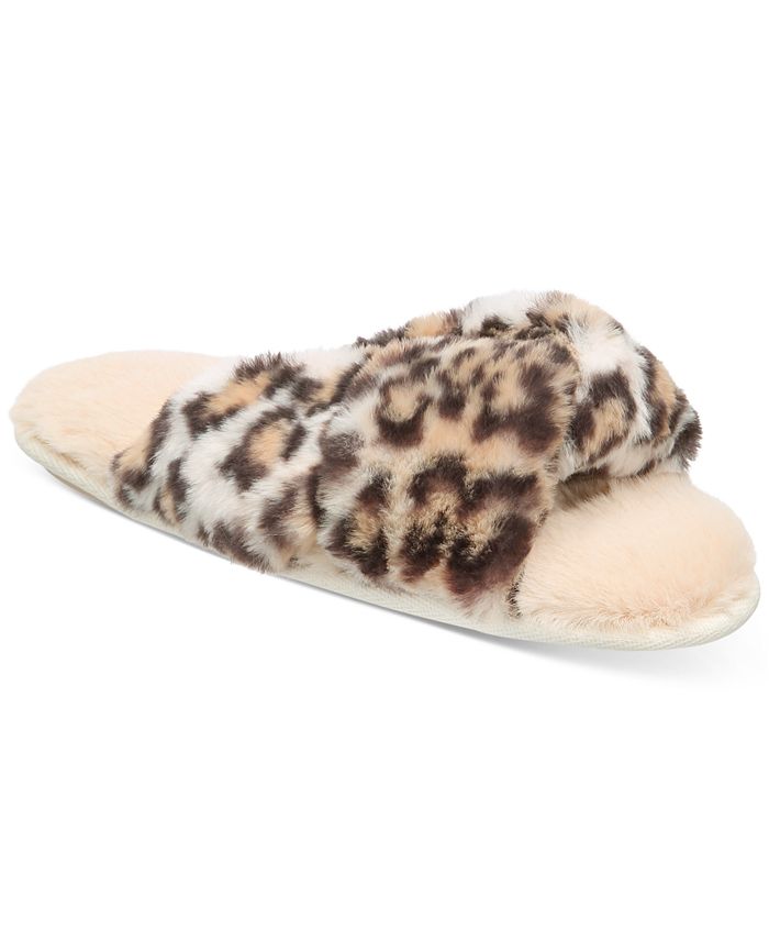 Jenni Women s Faux Fur Animal Print Crossband Slippers Created