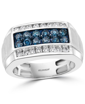 Effy Collection Effy Men's Blue Diamond (7/8 Ct. T.w.) & White Diamond (1/2 Ct. T.w.) Ring In 14k White Gold