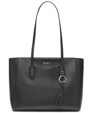 Dkny Leather Lola Tote In Black/silver