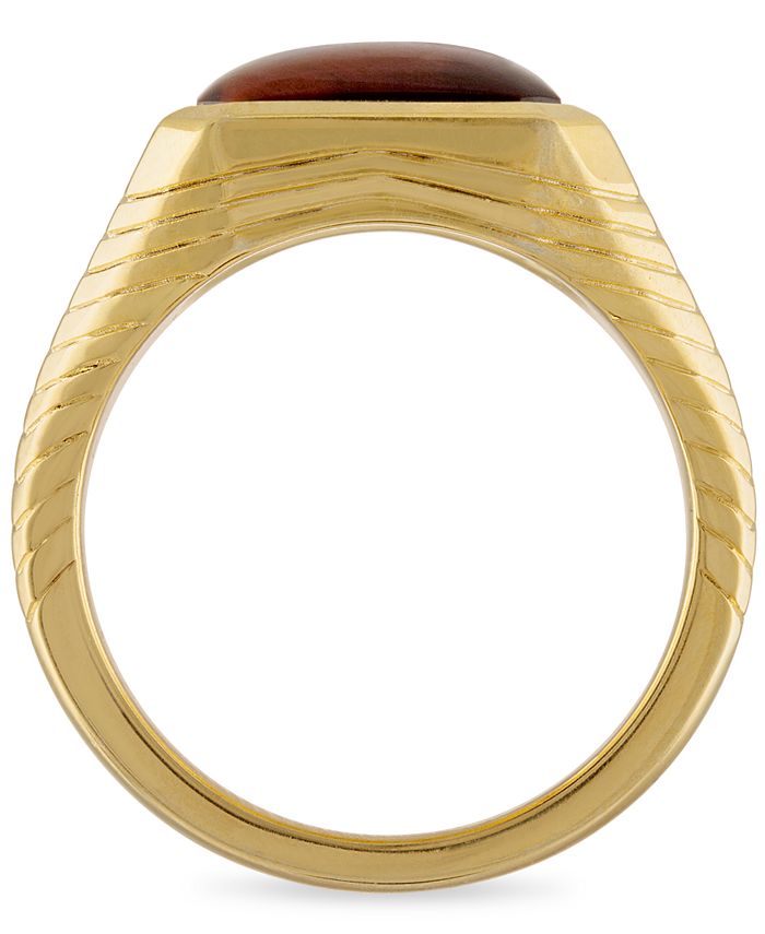 Esquire Men's Jewelry - Tiger's Eye Statement Ring in 14k Gold-Plated Sterling Silver