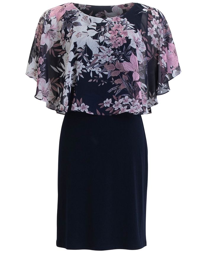Connected Floral-Print Caped Chiffon Dress - Macy's