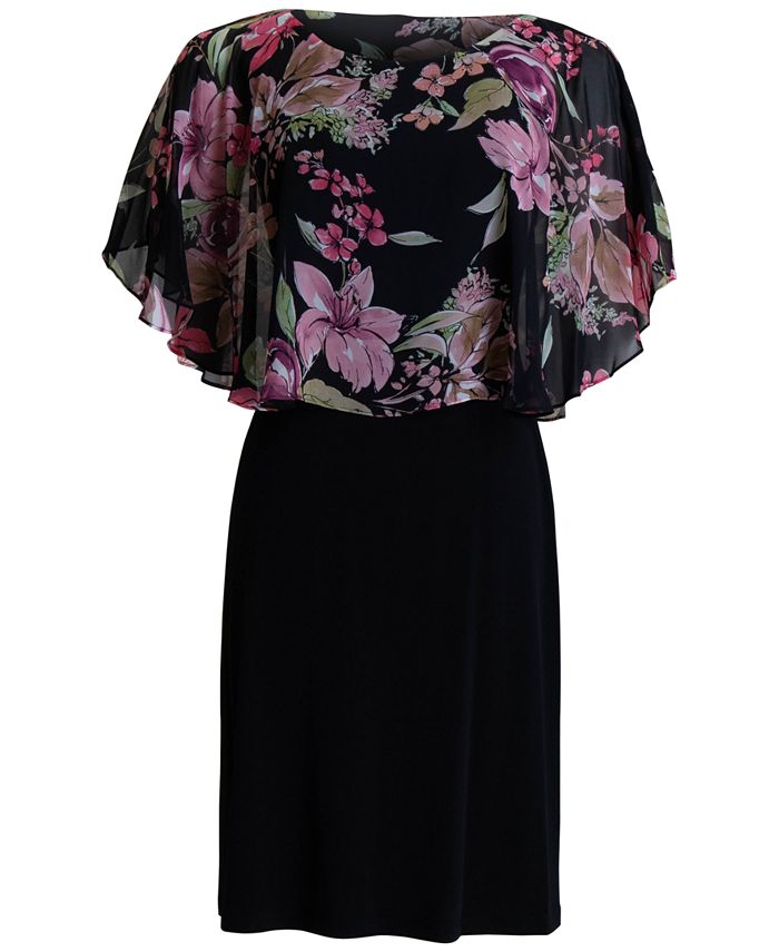 Connected Floral-Print Caped A-Line Chiffon Dress - Macy's