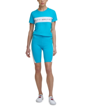 Tommy Hilfiger Sport High-rise Bike Shorts In Scuba Blue