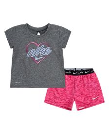 Baby Girls 2-Piece Short Sleeve Dye Top and Match Back Short Set