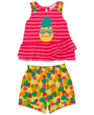 Rare Editions Baby Girls 2-Pc Pineapple Top & Printed Shorts Set