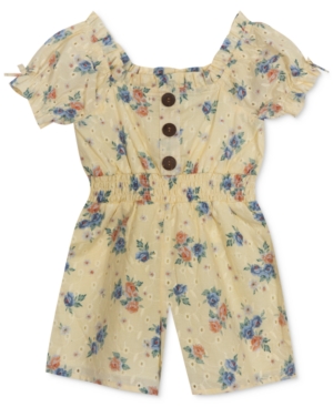 Rare Editions Baby Girls Floral-Print Eyelet Jumpsuit