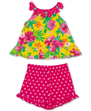 Rare Editions Baby Girls 2-Pc Floral-Print Top & Dot-Print Shorts Set