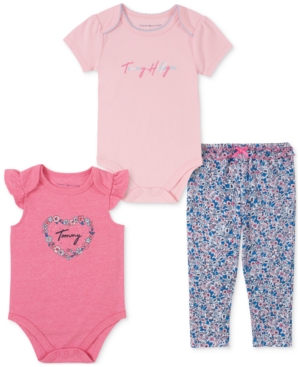 Tommy Hilfiger Baby Girls 3-Pc Logo Bodysuits & Floral-Print Jogger Pants Set