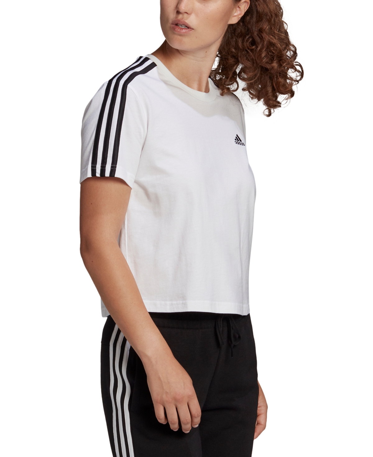 adidas Women's Cotton Cropped 3 Stripe T-Shirt