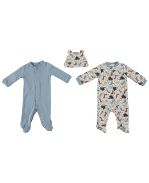 Chickpea Kids' Baby Boys Dino Print 3-piece Footed Coverall Set In Blue