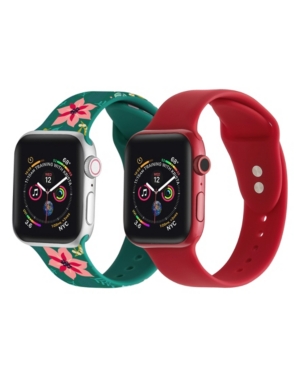 Posh Tech Men's And Women's Green Floral Red 2 Piece Silicone Band For Apple Watch 38mm In Multi