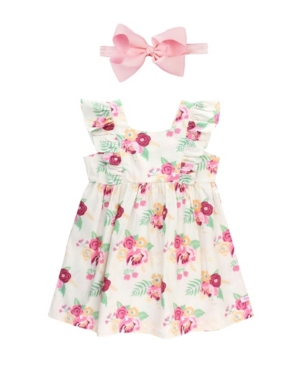 Baby Girls Ruffle Bow Dress and Bow Headband Set
