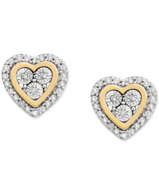 Diamond Heart Stud Earrings (1/10 ct. t.w.) in Sterling Silver  & 14k Gold