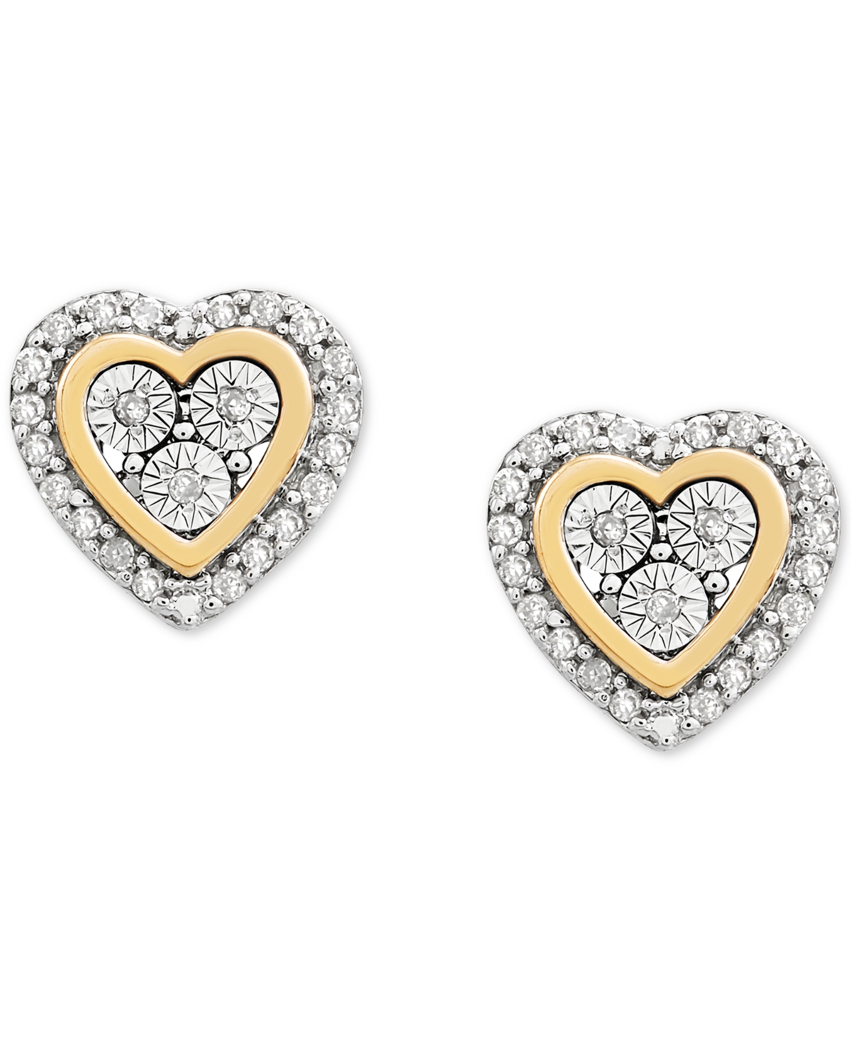 Diamond Heart Stud Earrings (1/10 ct. t.w.) in Sterling Silver & 14k Gold - Sterling Silver  14K Gold