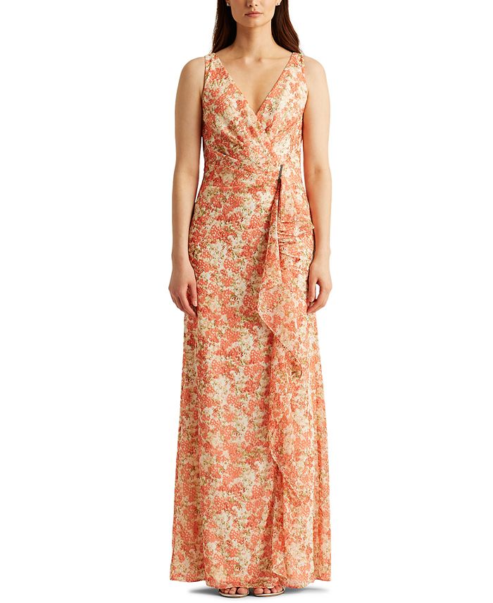 Lauren Ralph Lauren Floral Ruffle Trim Georgette Gown Macys 1232