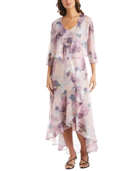 Женские платья R & M Richards 2-Pc. Floral-Print Jacket & Gown Set, цвет: Пудровый с принтом