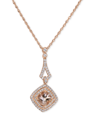 Macy's Morganite (7/8 Ct. T.w.) & Diamond (1/4 Ct. T.w.) Square Halo 18" Pendant Necklace In 14k Rose Gold In Morganite