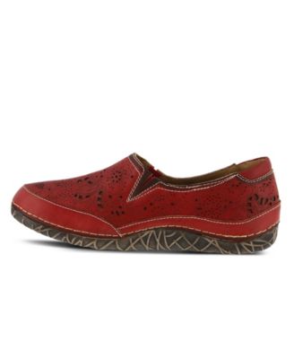 L Artiste Women s LIBORA Hand Painted Leather Loafers with Floral Perforation and Removable Insole