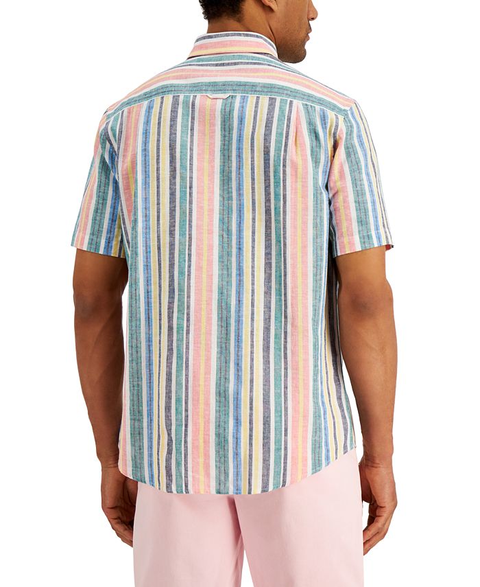 Club Room Men's Stripe Linen-Blend Short Sleeve Shirt, Created for Macy ...