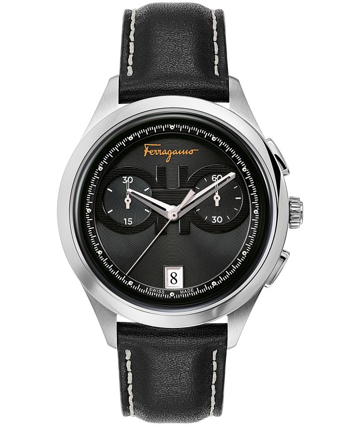 Salvatore Ferragamo - Men's Swiss Chronograph Racing Black Leather Strap Watch 42mm