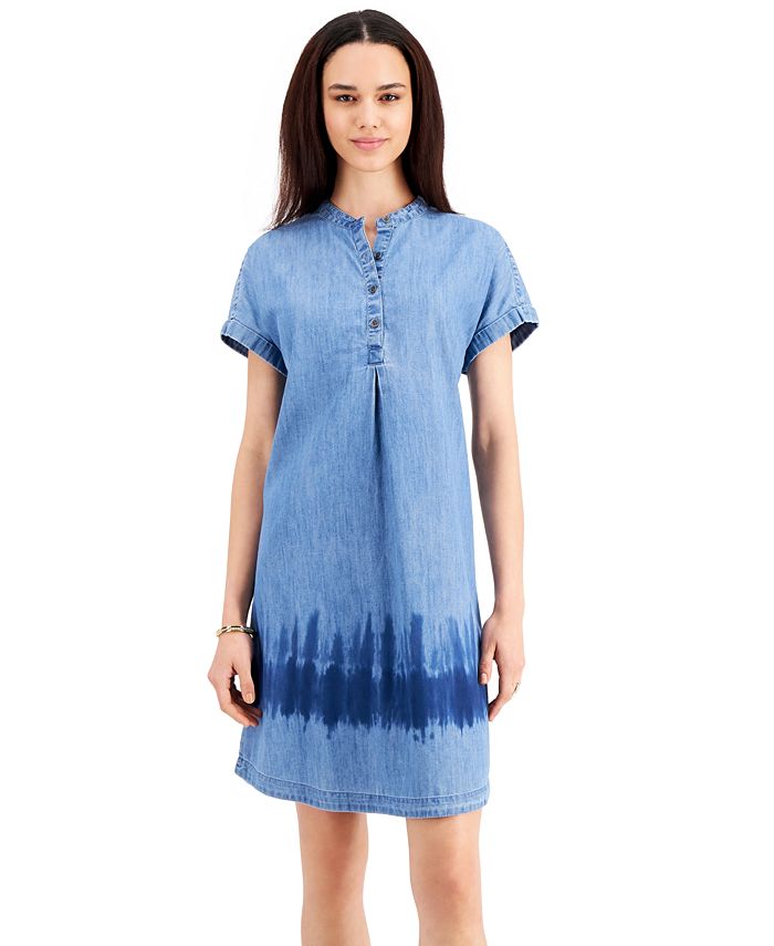 Style & Co Cotton Tie-Dyed Camp Shirtdress, Created for Macy's - Macy's