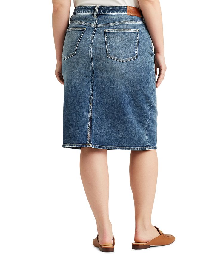 Lauren Ralph Lauren Plus Size Classic Five-Pocket Denim Skirt & Reviews ...