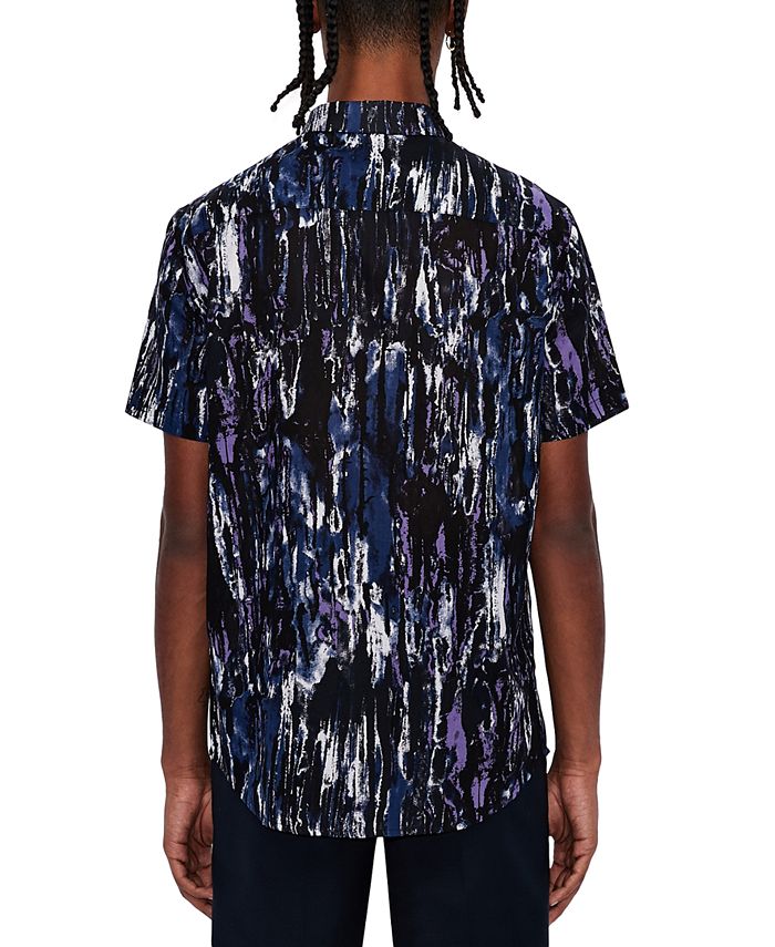 A|X Armani Exchange Short Sleeve Neon Tie-Dye Button Shirt - Macy's