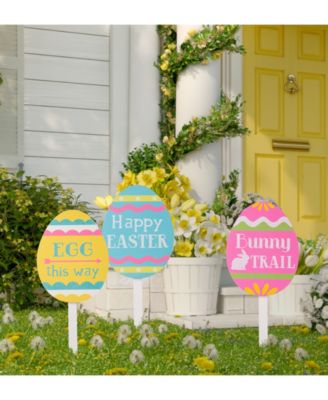 Set of 3 15"H Wooden Easter Egg Yard Stake