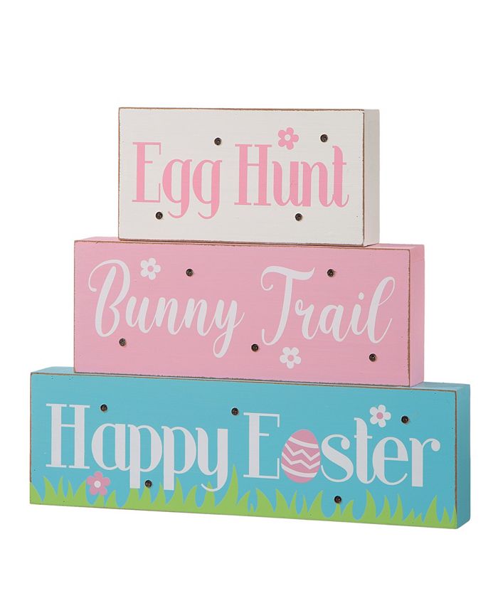 Glitzhome - 12"L Easter LED Lighted Wooden Metal Block Word Sign