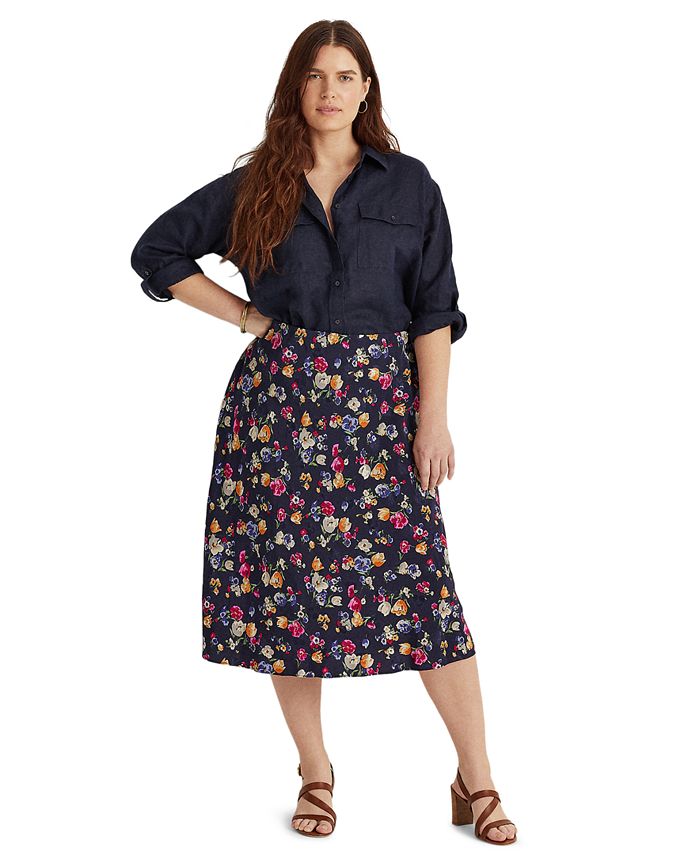 Lauren Ralph Lauren Plus Size Floral Print Skirt - Macy's