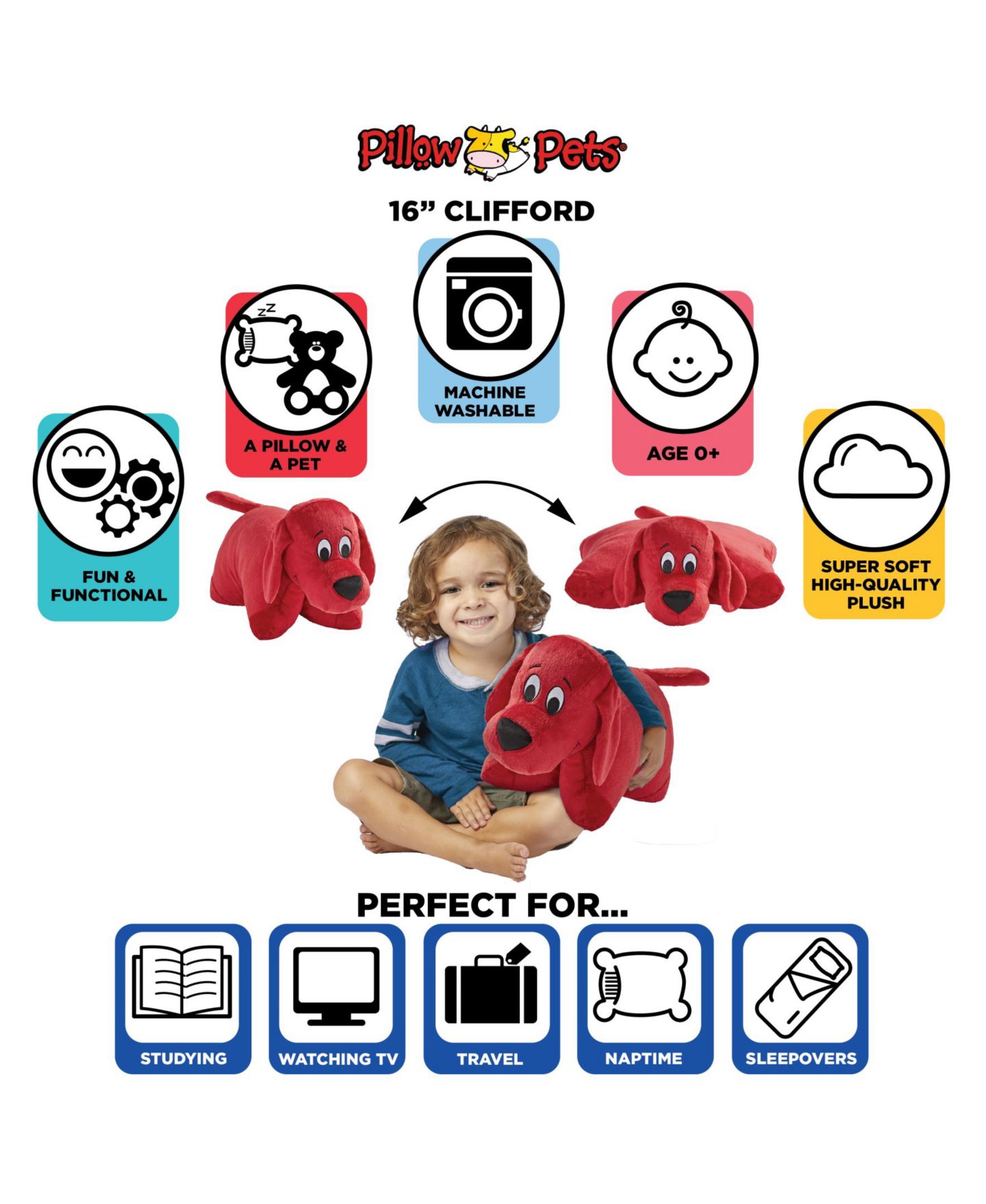 Детская мягкая игрушка Pillow Pets Clifford The Big Red Dog 16" Pillow Plush — фото 3