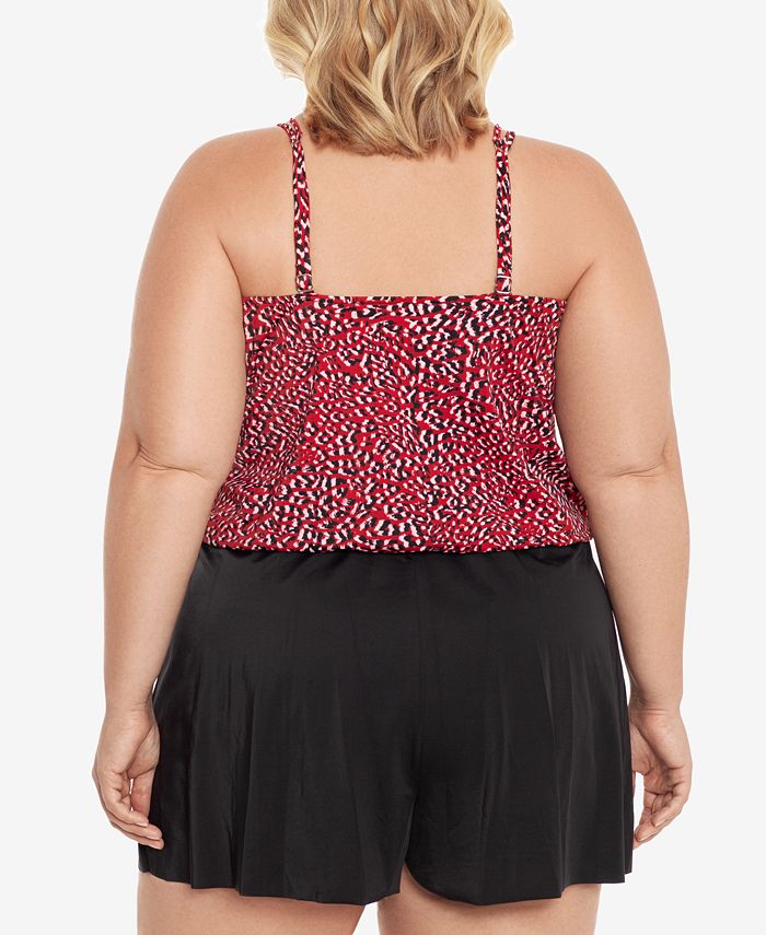 Swim Solutions Plus Size Printed Baby Spice DoubleStrap TummyControl Romper, Created for Macy