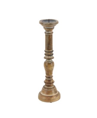 Set of 3 Brown Mango Wood Traditional Candle Holder, 24", 21", 17"