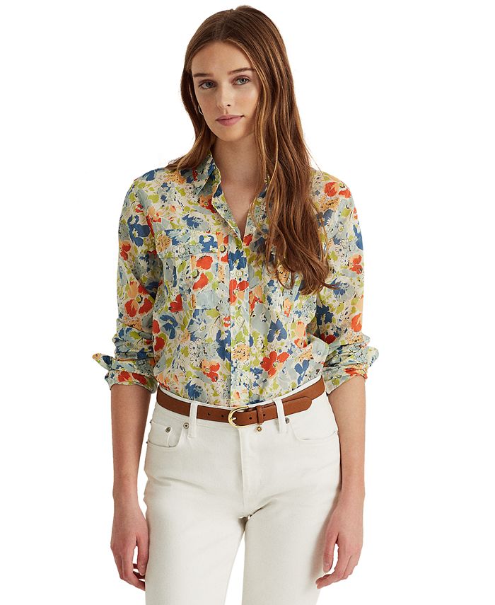 Lauren Ralph Lauren Petite Floral Cotton Voile Shirt Macy's