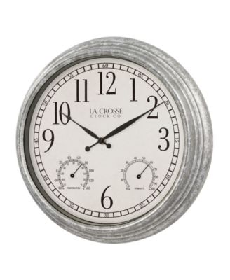 La Crosse Technology Clock 14" Silas Indoor and Outdoor Galvanized Analog Quartz Wall Clock