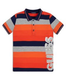 Big Boys Vertical Logo Yarn Dyed Stripe Short Sleeve Pique Polo T-shirt