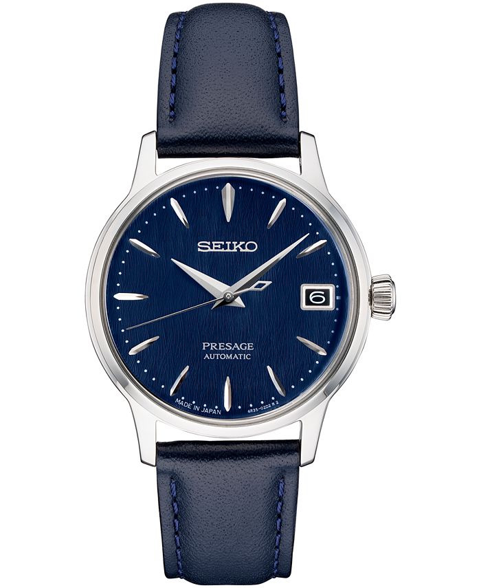 Seiko - Women's Automatic Presage Blue Leather Strap Watch 34mm