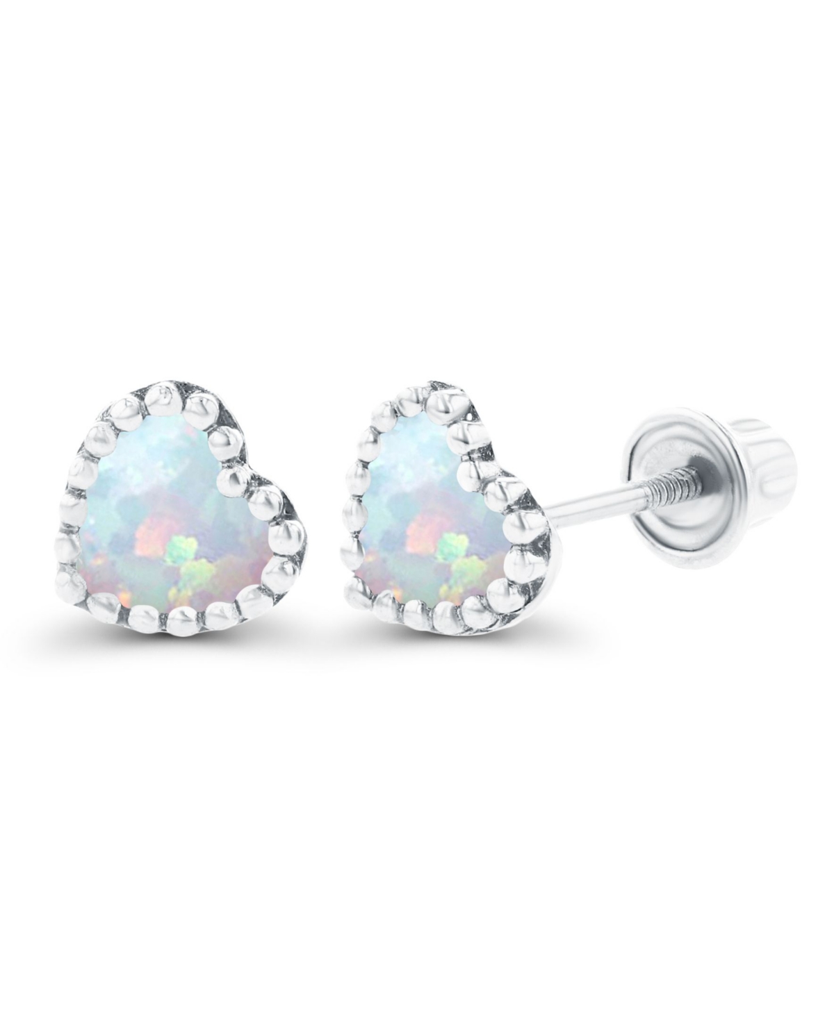 CreatedOpal Heart Screwback Earrings in Sterling Silver (Also in 14k Rose Gold Over Silver or 14k Gold Over Silver) - White