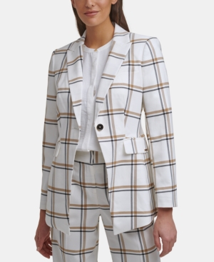 Calvin Klein Plaid One-Button Jacket