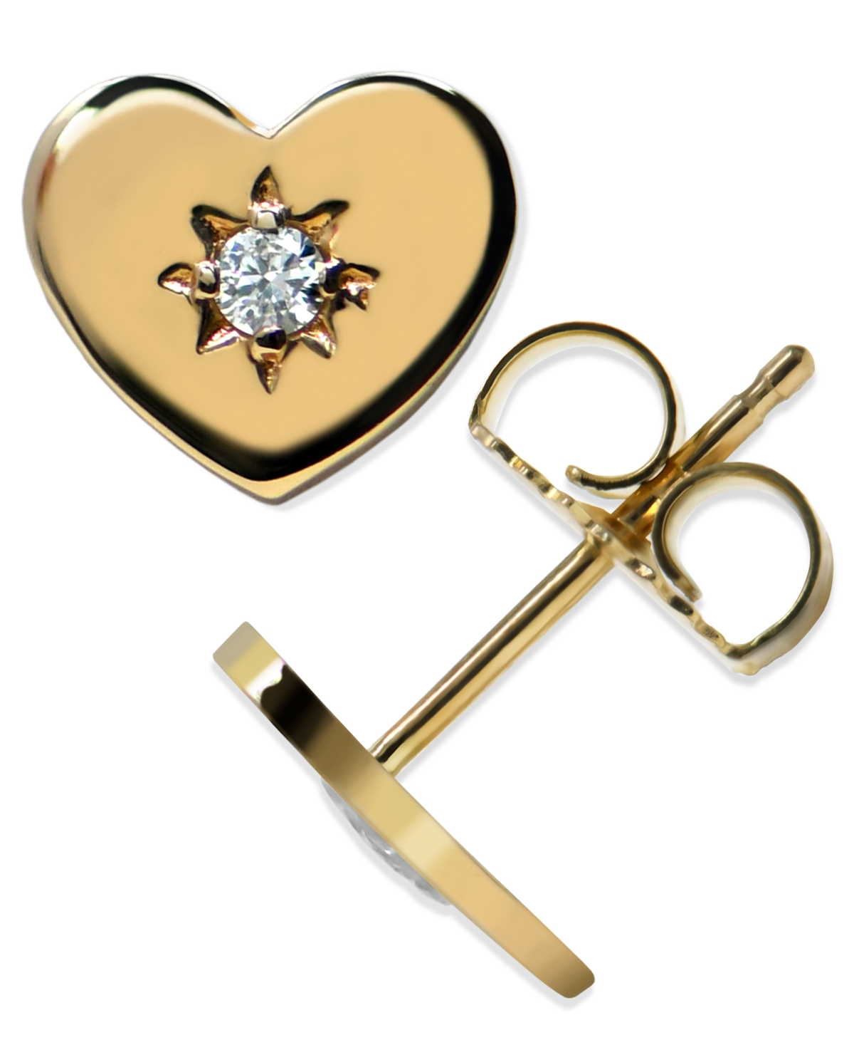 Diamond Accent Heart Stud in 14k Yellow Gold - Clear