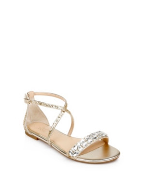 Shop Jewel Badgley Mischka Women's Osome Crisscross Strap Evening Flat Sandals In Light Gold-tone
