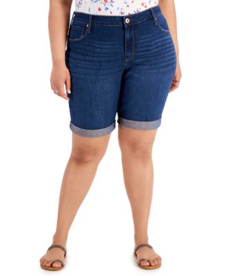 Plus Size Cuffed Denim Bermuda Shorts, Created for Macy's