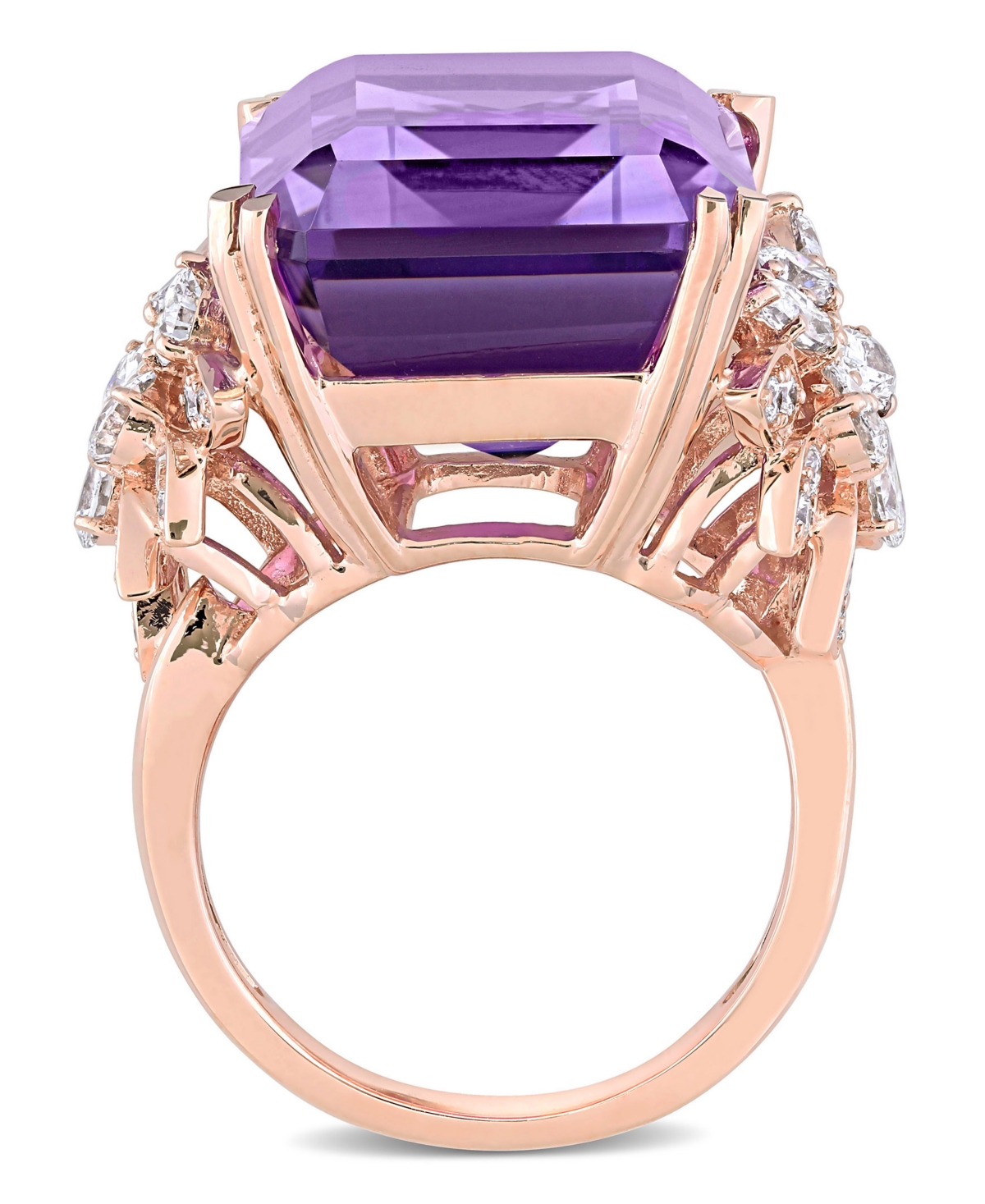 (20 ct. t.w.) and Diamond (1-3/4 ct. t.w.) Multi-Shape Floral Ring in 14k Rose Gold - Amethyst